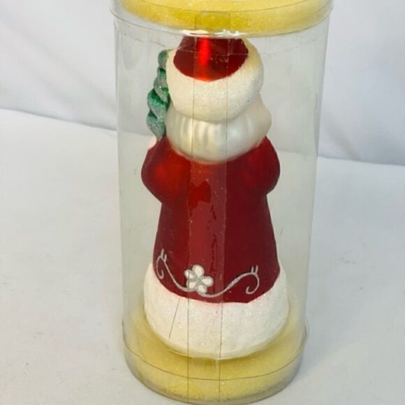 Santa St. Nick Red Coat Holding Tree Mica Glitter Glass Christmas Ornament 6" Ex - Picture 2 of 5
